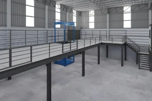 industrial-mezzanine-walkway-blue-lift-steel-warehouse